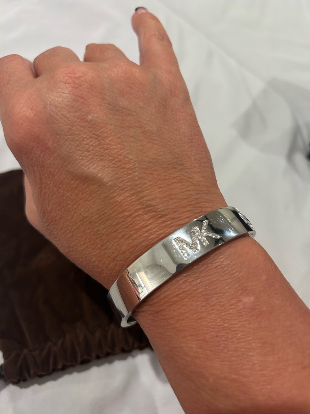 Michael Kors Polished Silver MK Logo Cuff Bracelet